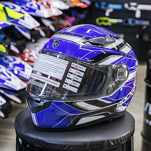 Шлем интеграл с очками ROCKOT RM-133 Impulse (син/сер глянц, XS)